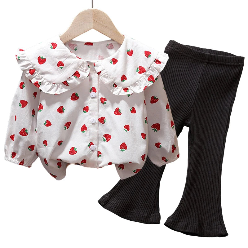 Korea Autumn Kids Clothing Set Baby Girls Cotton Stripe Sweatshirt Tops+Leggings Pants Set Casual Girls Suit Outfits New Girls 2 pcs set G