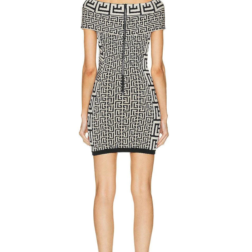 Women Sexy Slash Neck Off the Shoulder Bodycon Mini Bandage Dress Jacquard Elegant Evening Party Dress Wholesale