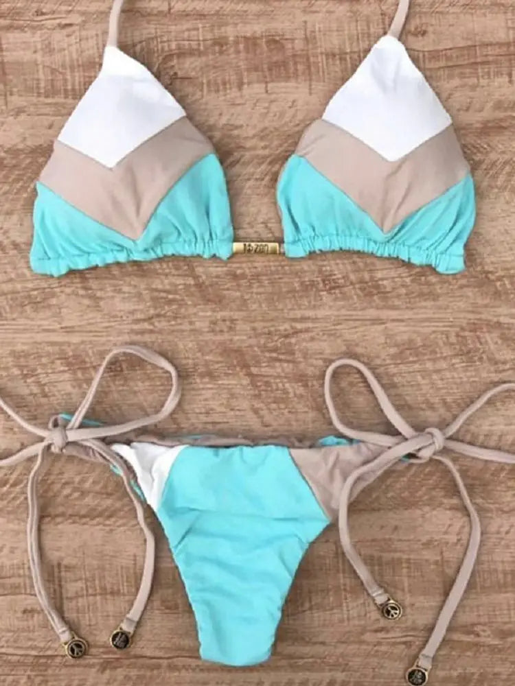 Sexy Halter Swimsuit Women Thong Micro Bikini Push Up 2023 Brazilian Bikini Tropical Plant Print Swimwear String Mini Swimsuit