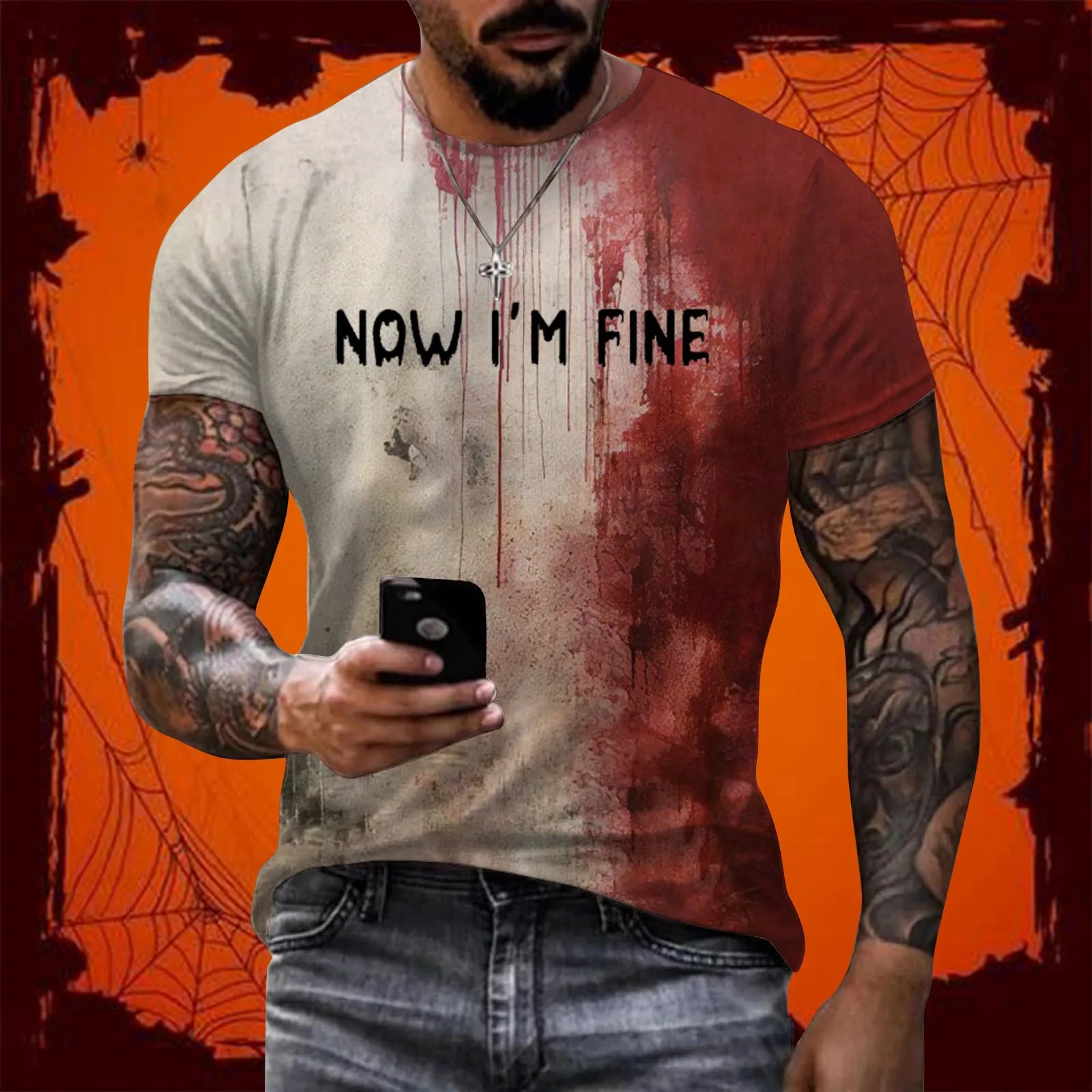 I'M Fine Bloody Shirt Problem Solved T Shirt For men Funny Halloween Blood Clothes casual short sleeved tee tops horror design EXZHH20242214U