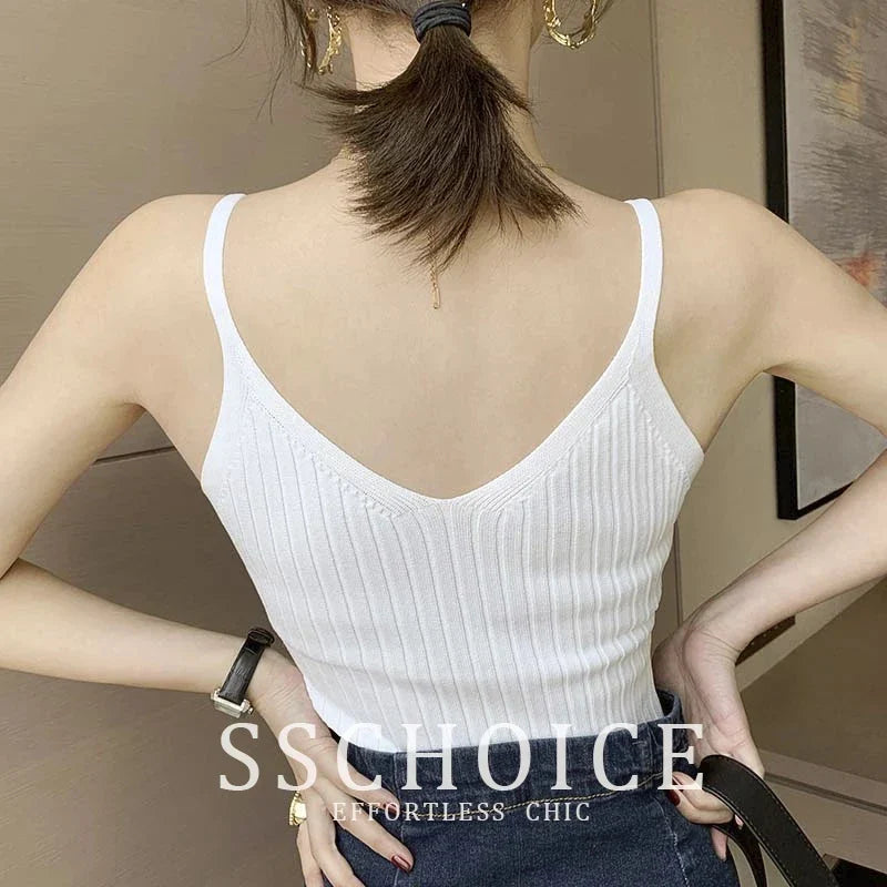 V-neck Halter Sexy Camisole Top 2022 Summer Women Sexy off-Shoulder Solid Color Sleeveless Camis Women's Clothing Tanks Tops