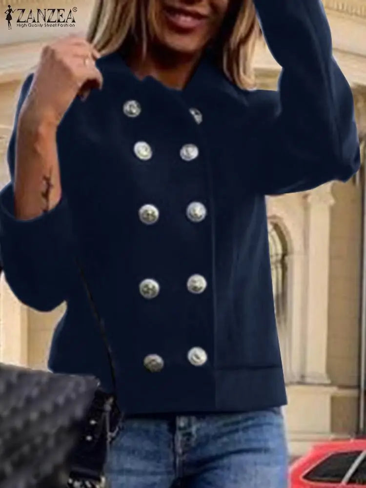 Warm Long Sleeve Outwears Women Tweed Coat Winer England Style Thin Trench Coat Casual Buttons Commuting Jackets