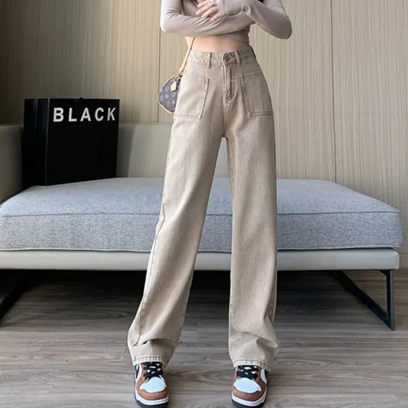 Female Denim Jeans High Waist Fashion New Loose Straight Wide Leg Long Design Brand Pants Dropship New Arrivals