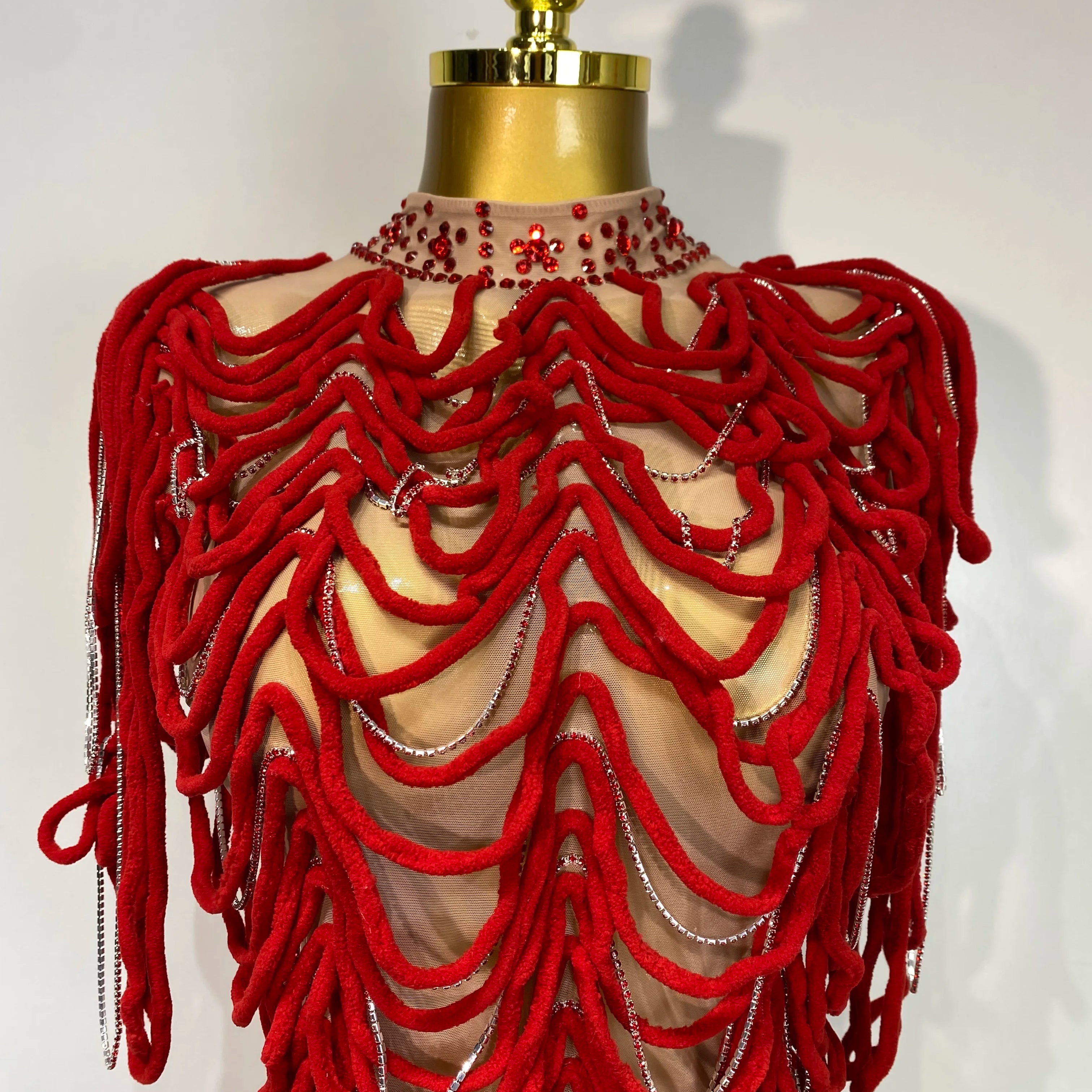 Women Mesh Elastic Sexy Tight Fitting Sparkly Diamond Chain Short Dress Nightclub Luxury Birthday Stage Performance Costumes