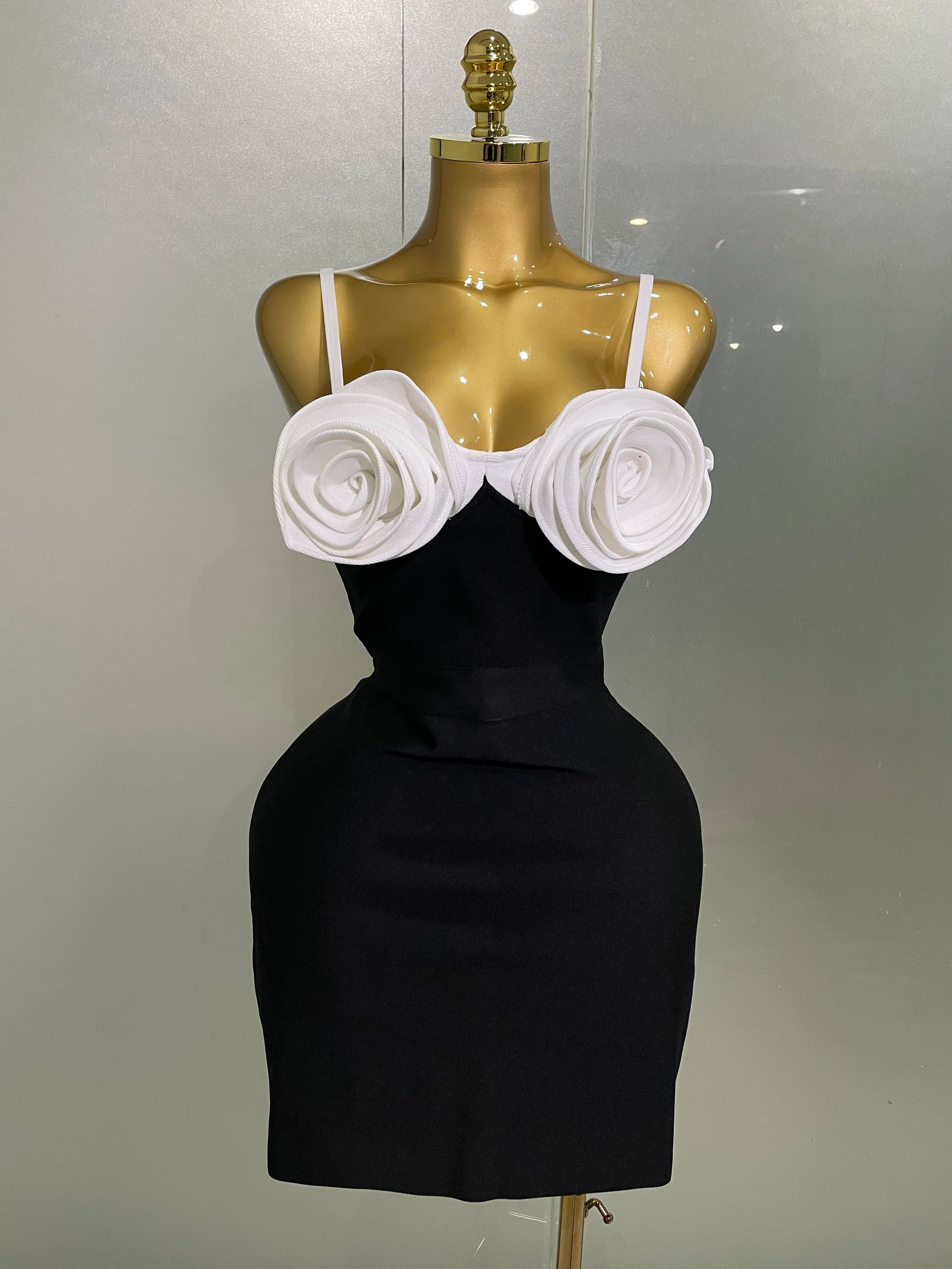 Women 2025 New Celebrity Sexy Sleeveless 3D Flower Patchwork Mini Bodycon Bandage Short Dress Elegant Evening Club Party Dress