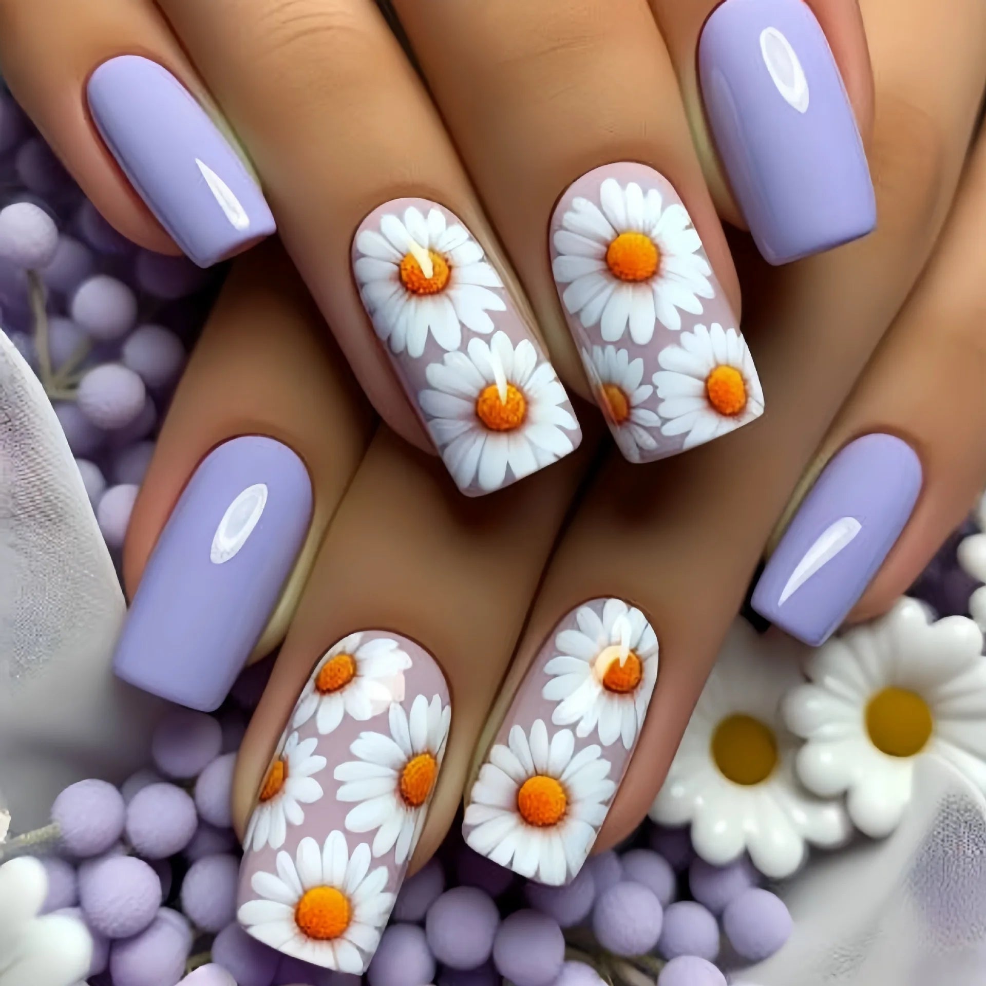 24pcs/set short medium long fake nails for Spring summer season gradient peach flowers butterfly heart press on false nail art