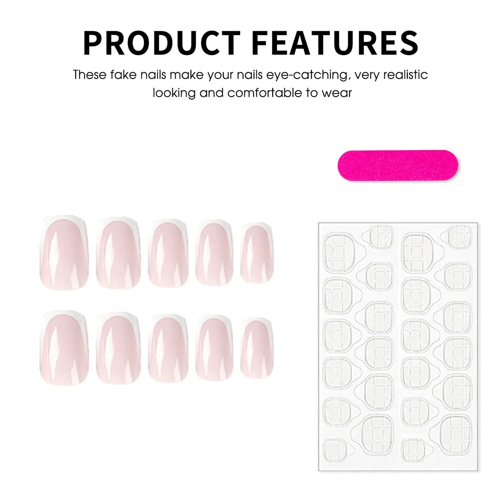 Minimalist White French Fake Nails Nude Color Full Cover Acrylic Press On Nails Detachable Stick-on False Nails Patches 24Pcs