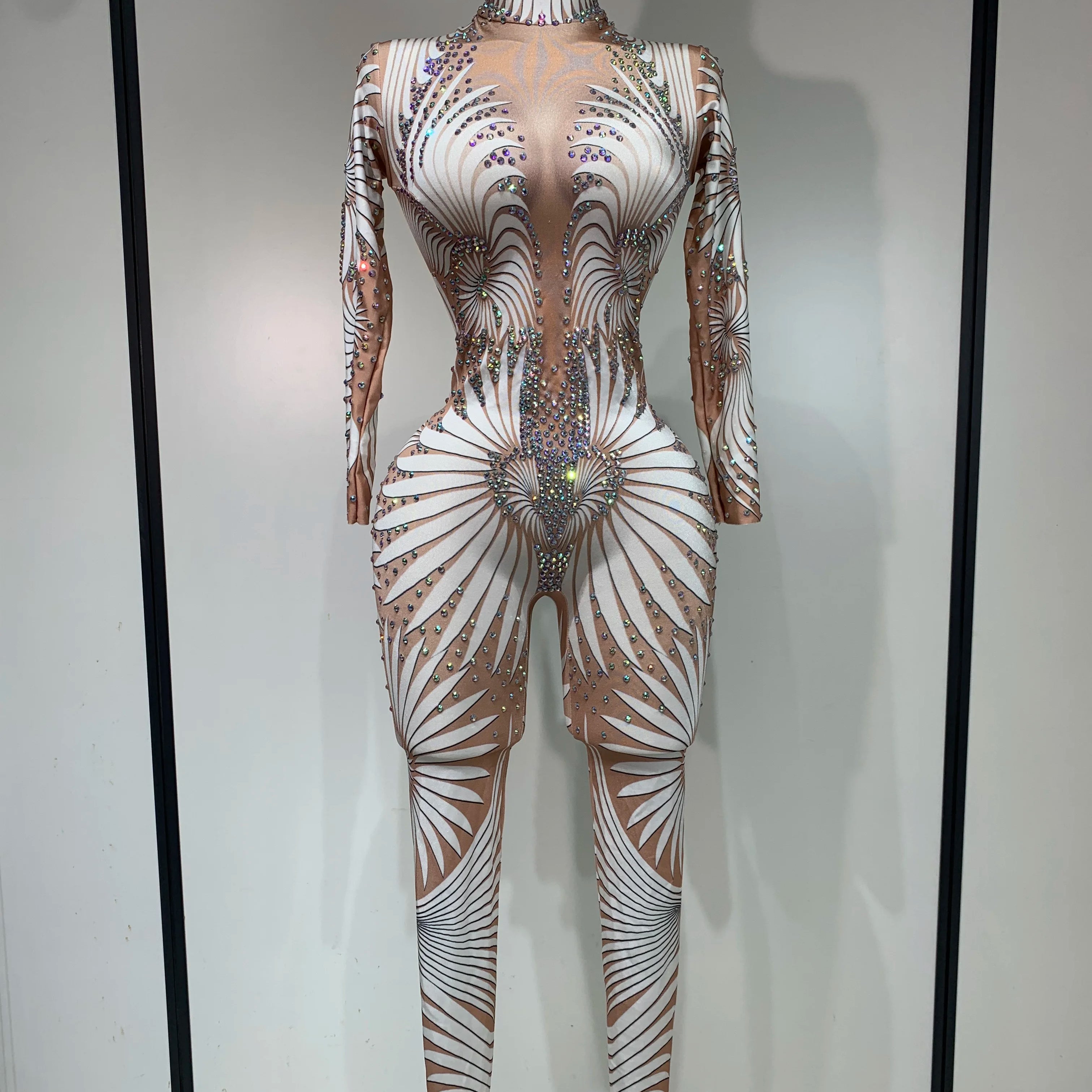 STOCK Sparkly Diamond Women Sexy Mesh Jumpsuit Nightclub Bar Party Show Gogo Dancer Clothing Drag Queen Outfit Stage Costume