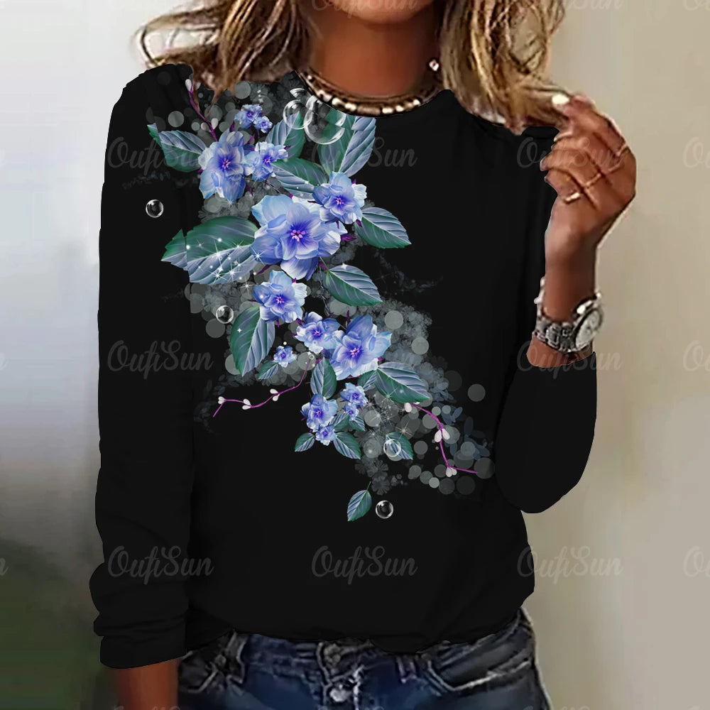 Women's Long Sleeve T-Shirt 3d Floral Print Sweatshirt Fashion Autumn Casual Harajuku Aesthetic Clothing Female Hoodies W010203-HQ11932