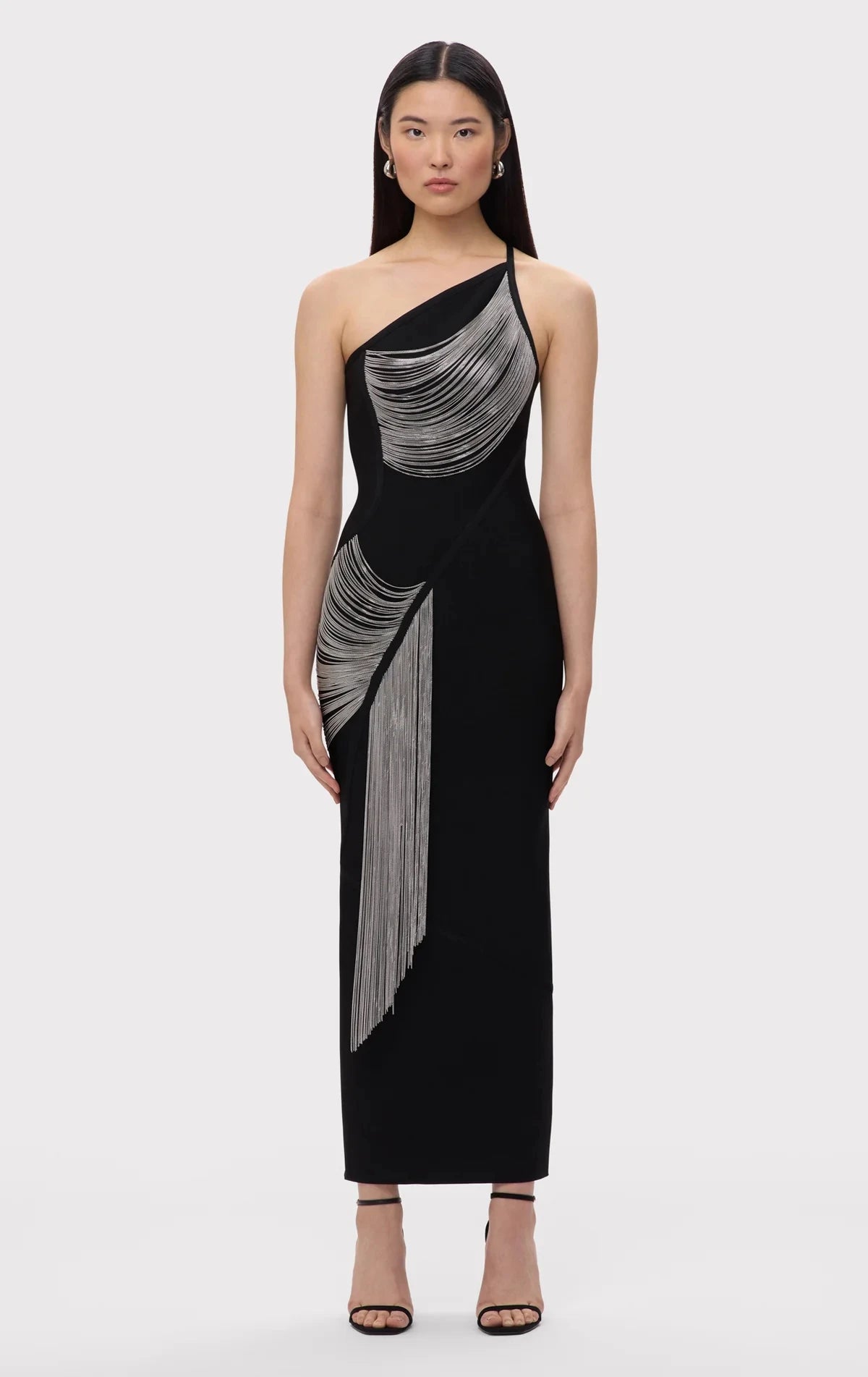 New Arrival Women Sexy Halter Off the Shoulder Silver Tassels Bodycon Long Bandage Dress Evening Party Celebrate Cocktail Wear