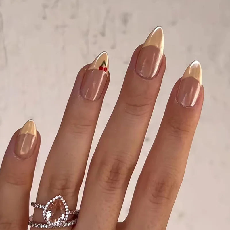 24Pcs Solid Nude Color Fake Nails with Jelly Glue Short Almond Press on False Nails Wearable Oval Finished Full Cover Nail Tips