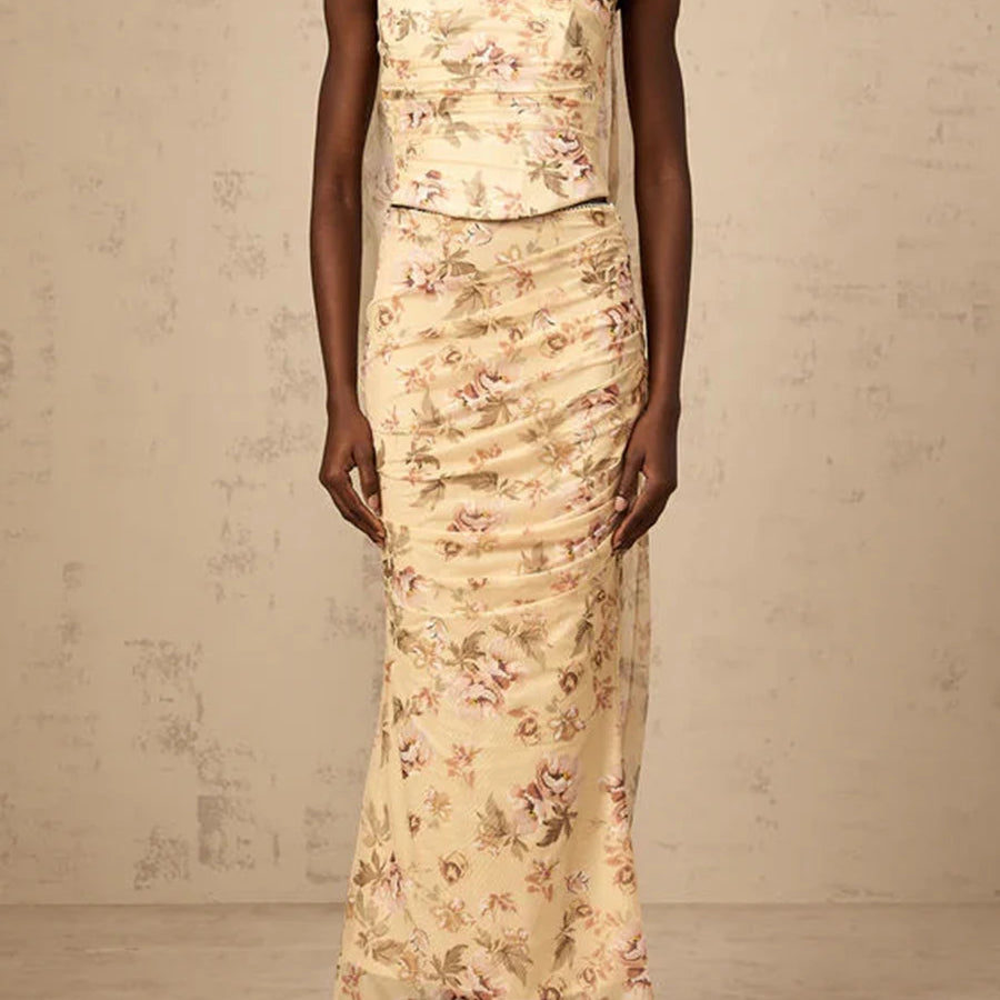 TWOTWINSTYLE Colorblock Slimming Spliced Mesh Dresses for Women Strapless Sleeveless Patchwork Printing Dress Female Clothing