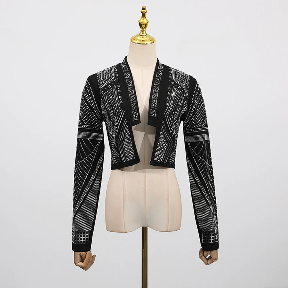 TWOTWINSTYLE Hit Color Spliced Stick Drill Casual Jackets for Women Open Stitch Long Sleeves Short Jacket Female Clothing New