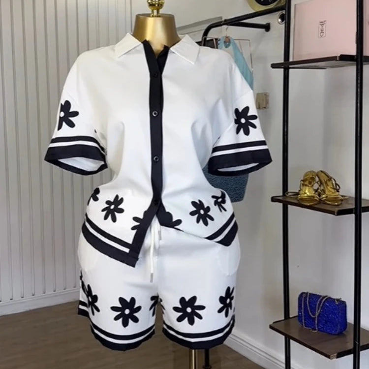 GLCMYAYA floral printed Side Women's Set Half Sleeve Shirt Tops and Shorts 2025 Holiday Vacation Street Two 2 Piece Set Outfits