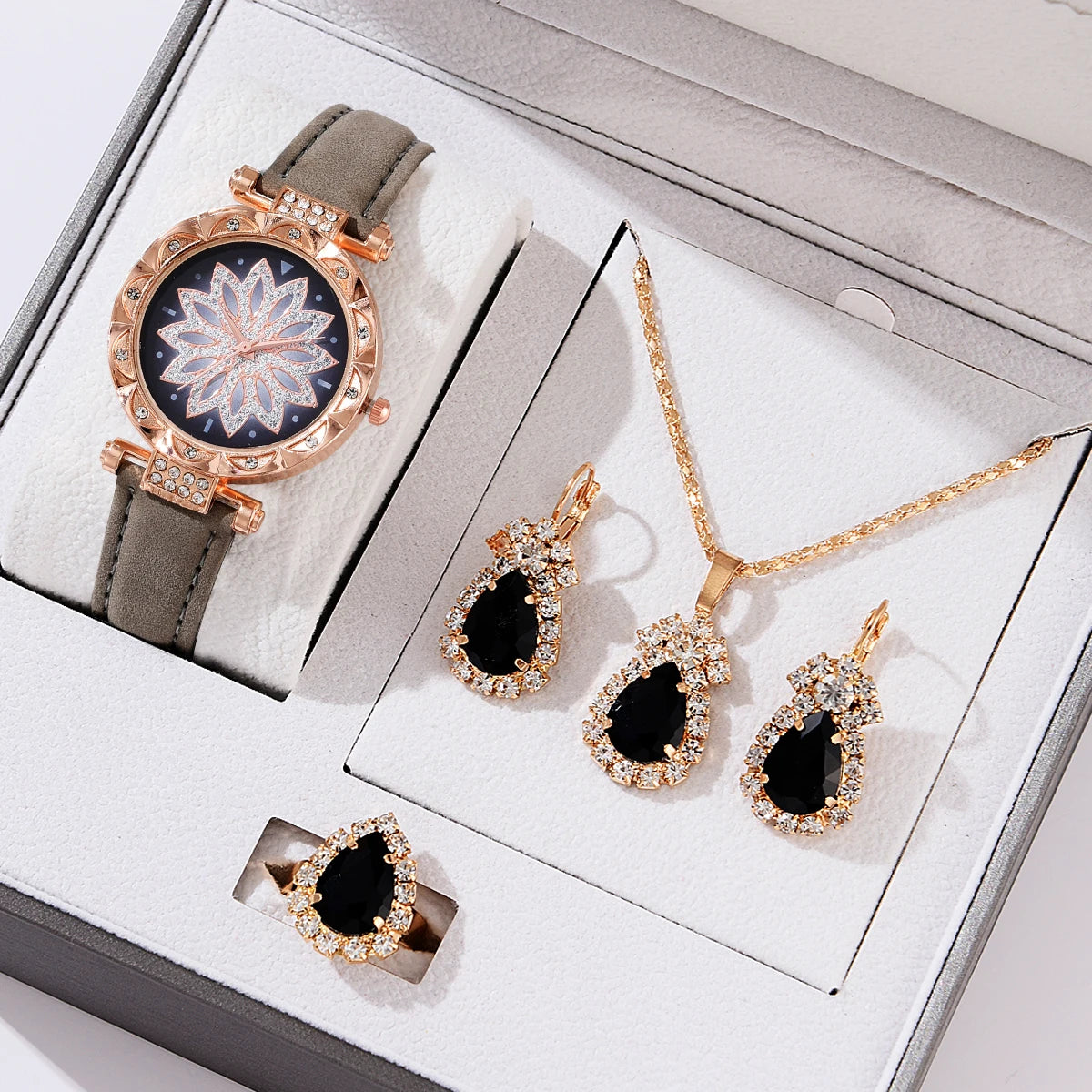 5pcs Set Watches Women Leather Band Ladies Watch Simple Casual Women's Analog WristWatch Bracelet Gift Montre Femme 5pcs set gray