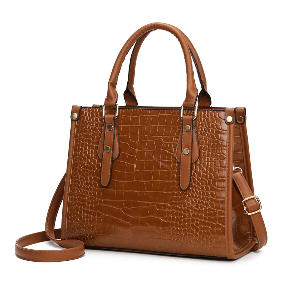 Luxury Crocodile Pattern Handbag Women Large Tote Shoulder Bags Designer Fashion Alligator Leather Crossbody Bag Ladies Handbags Brown handbag (30cm<Max Length<50cm)