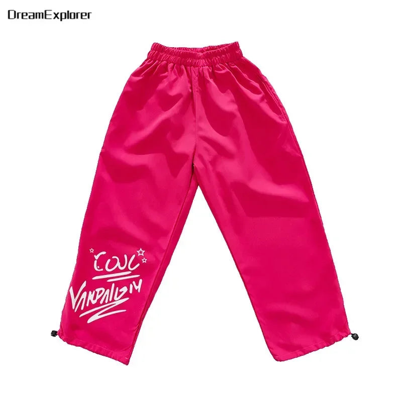 Girls Hip Hop Crop Top Street Dance Skirts Boys Cool Sweatshirt Pink Cargo Pants Child Streetwear Kids Jazz Costumes Clothes Set Pant