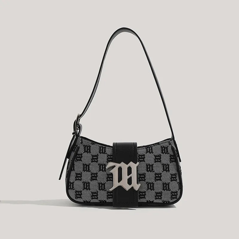 Women's Leisure Bag Luxury Designer Brand Handbag and Wallet Canvas Ribbon Sheet Metal Decoration Crossbody Bag Small Checkerboard black