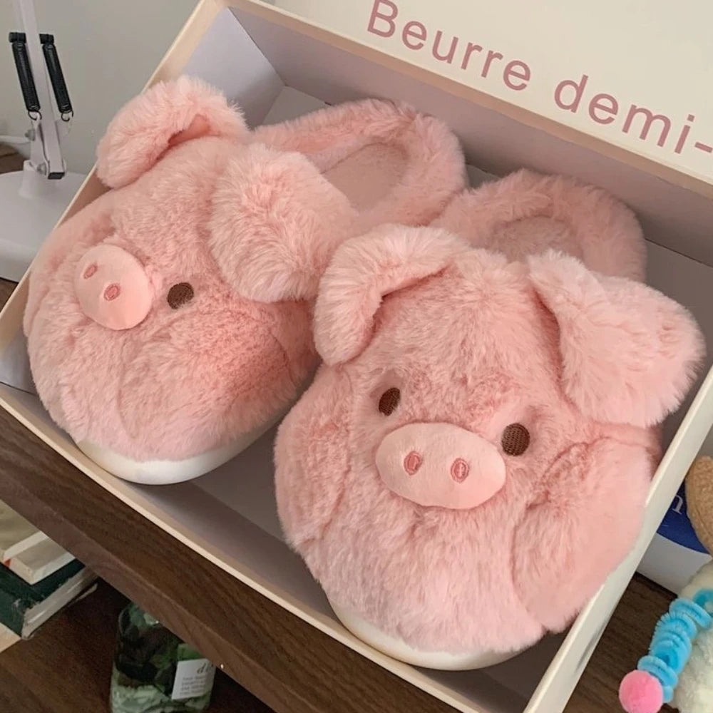 Cute Crocodiles Single Band Winter Women Slipper Soft Heel Platform Fur Warm Indoor Comfortable Home Fluffy Home Slippers Pink