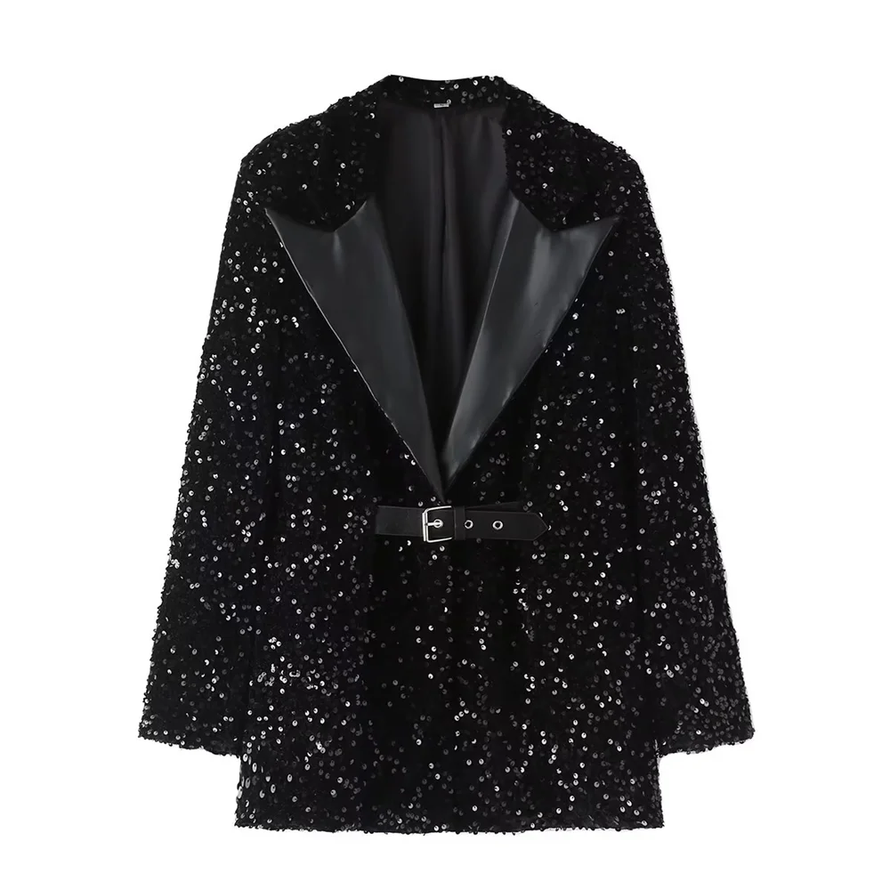 Black Suit Women's Sense Small Fashion Temperament Sequins High Grade Sense Explosive Street Small Suit black