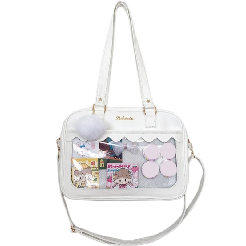 Japanese Shoulder Bag For Women PU Leather Itabag Transparent Bag JK Tote Bag Handbags Preppy Bag ita bag Crossbody Bag WHITE