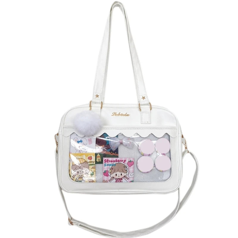 Japanese Shoulder Bag For Women PU Leather Itabag Transparent Bag JK Tote Bag Handbags Preppy Bag ita bag Crossbody Bag WHITE
