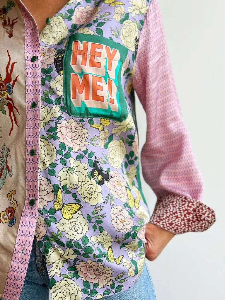 Fashion Graffiti Long Sleeve Turn-down Collar Blouse Vintage Print Graphic Shirt New Cardigan Casual Streetwear Clothing