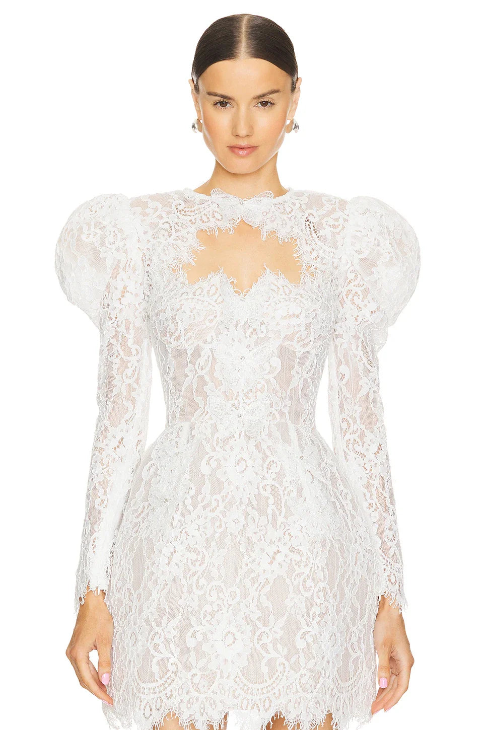 Autumn White Lace Women Fashion Long Sleeve Bodycon Mini Dress Cute Girls' Birthday Party Celebrate Date Dress
