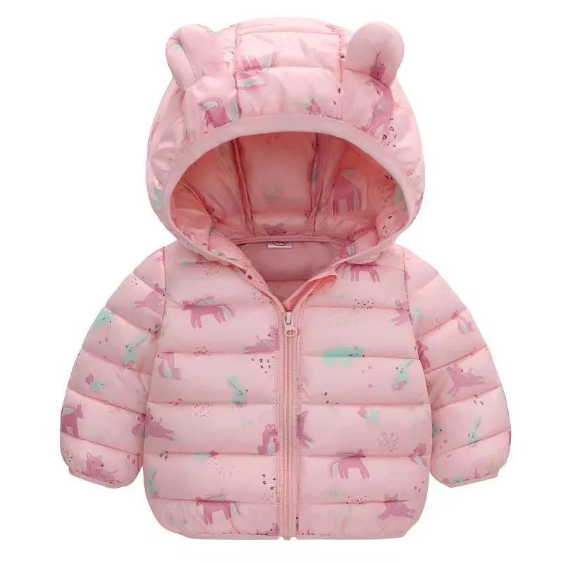 Baby Girls Jackets For Kids Cartoon Bear Zipper Coats Autumn Boys Warm Hooded Down Jackets Children Christmas Outerwear Pink