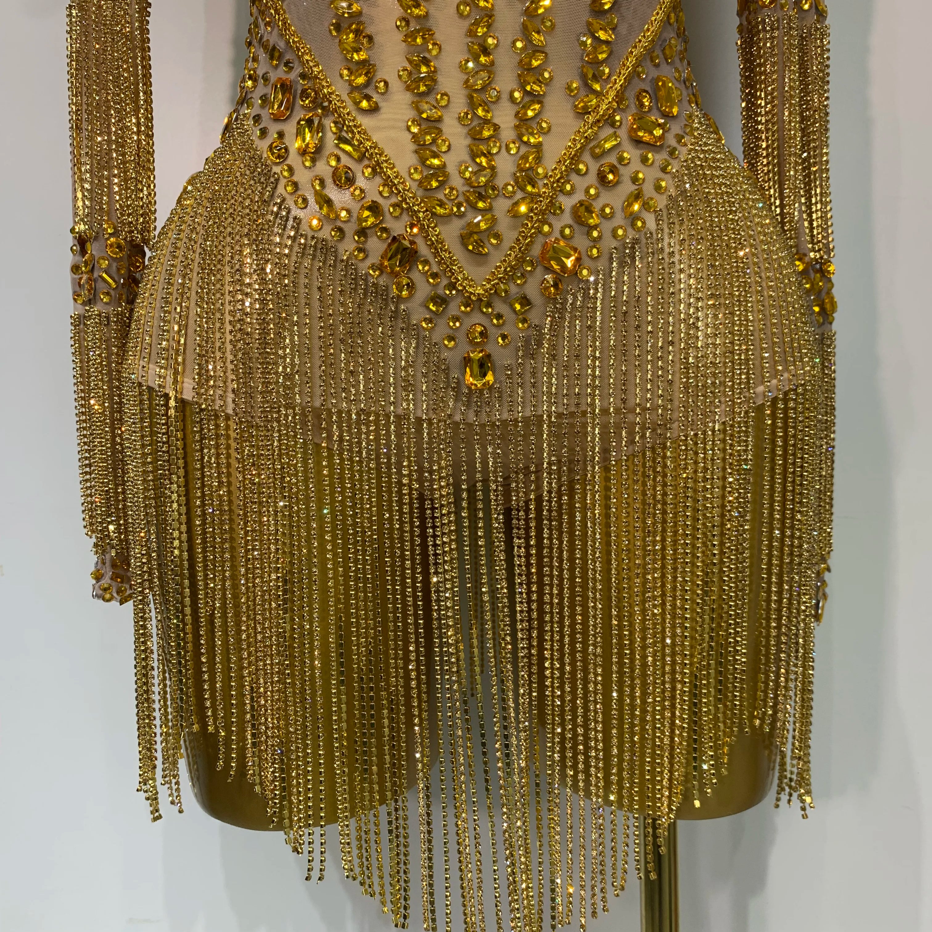 Luxury Birthday Evening Party Gown Sparkly Rhinestone Bodysuit Women Sexy Mesh See Through Performance Dance Stage Costume