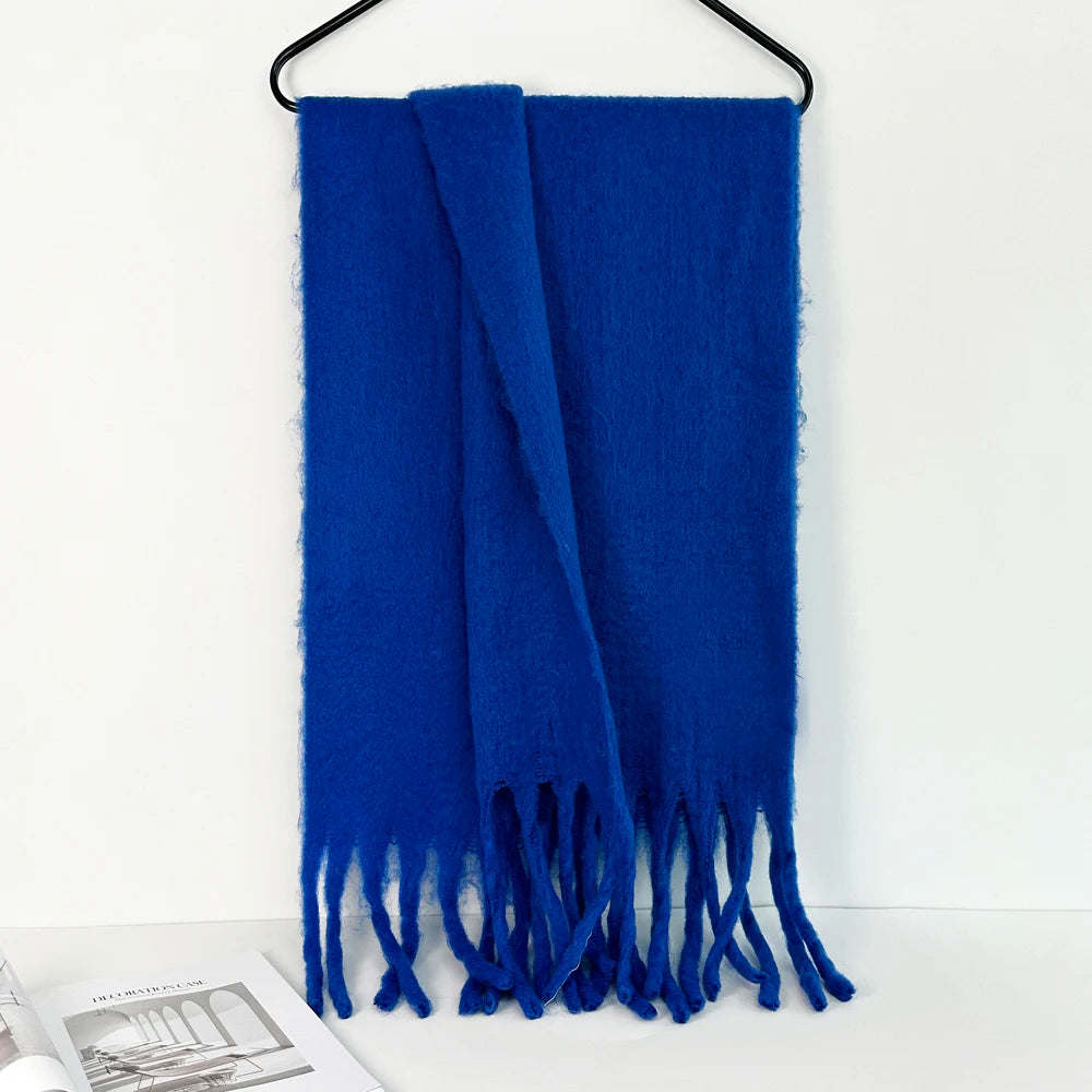 Winter Warm Scarf Women Girl Fashion Solid Color Shawl Stole Faux Cashmere Bandana for Lady 210*40cm Royal Blue