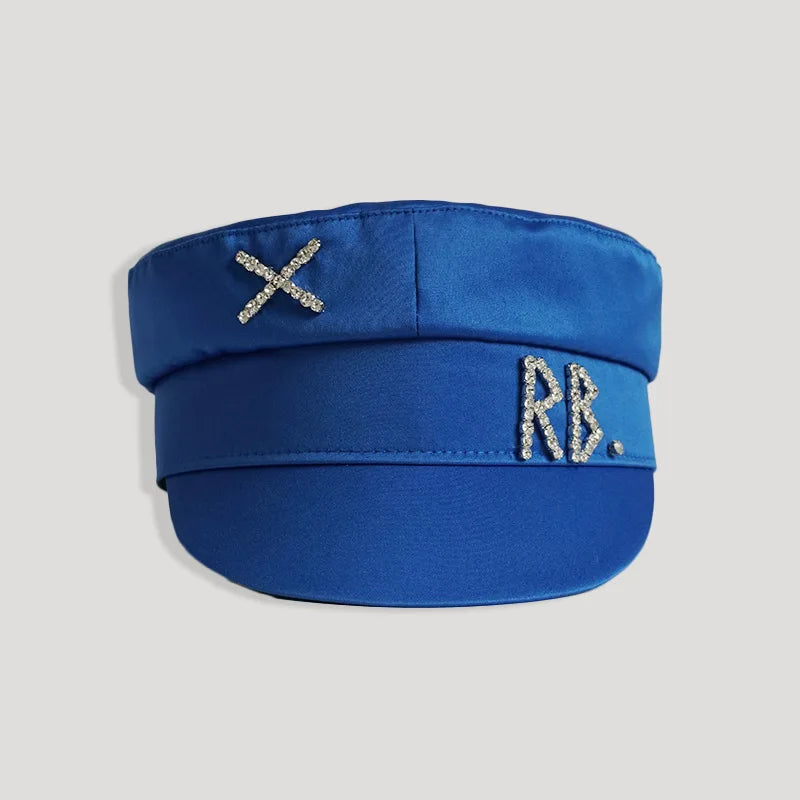 Women Hats Crystal baker boy hat Wool Newsboy Caps Female Flat Militray Caps Visor S-XL Stain-Blue