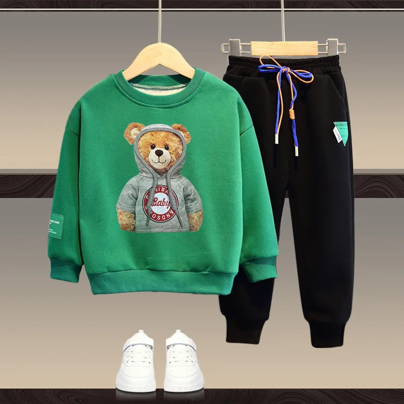Baby Boys And Girls Clothing Set Spring Autumn Children Hooded Outerwear Tops Pants 2PCS Outfits Kids Teenage Costume Suit Set E