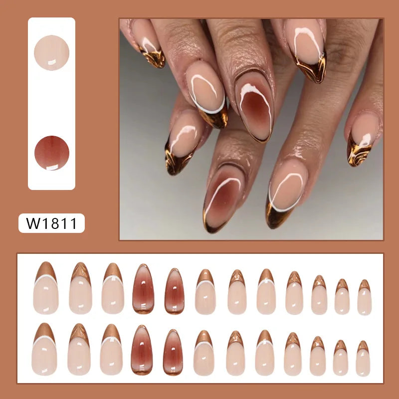 24pcs Shiny Green Cat Eye False Nails Cute Seal Print Fake Nails Tips Wearable Reusable Glossy Short Round Press on Nails