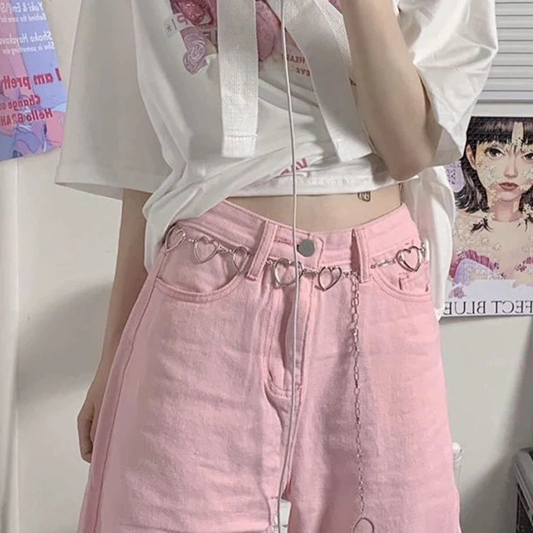 Y2K Baggy Pink Jeans Women Kawaii Korean Fashion Oversize Low Rise Wide Leg Denim Pants Streetwear Loose Trousers Alt