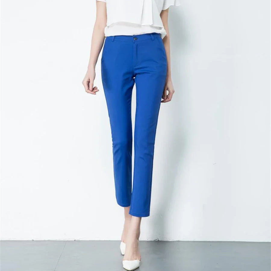 S-4xl Big Size Office Pencil Pants Womens Formal New Elegant OL Work Pantalones Elastic Cotton Slim Ankle-length Trousers
