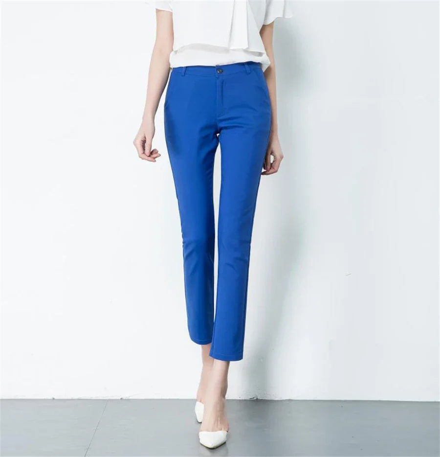 S-4xl Big Size Office Pencil Pants Womens Formal New Elegant OL Work Pantalones Elastic Cotton Slim Ankle-length Trousers