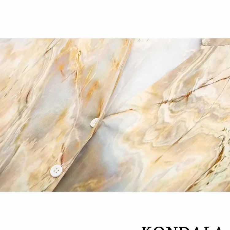 KONDALA Vintage Tie Dye Print Women Suit V-Neck Long Sleeve V Neck Shirts+High Waist Straight Loose Pants Fashion Sets