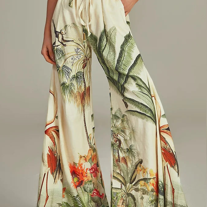 Fashion Tropical Print One Piece Swimsuit Cover Up Set Women Cutout Two Piece Swimwear Bikini Luxury Bathing Suit Beachwear Only Pants suit