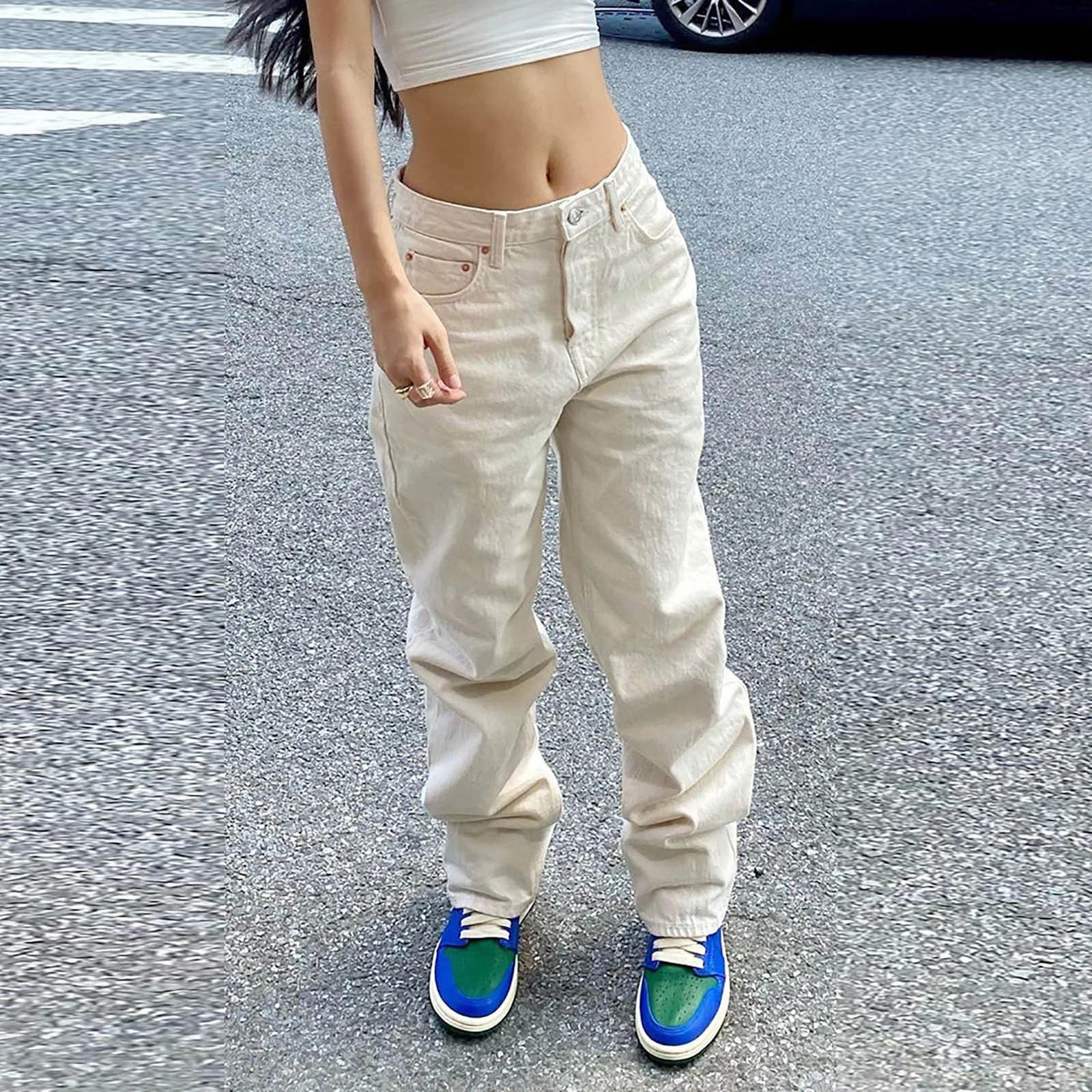 Women Casual Loose Jeans Stretch Solid Color Button Pocket Trousers Y2k Jeans Jeans for Women Female Clothes Loose Jeans Ladies