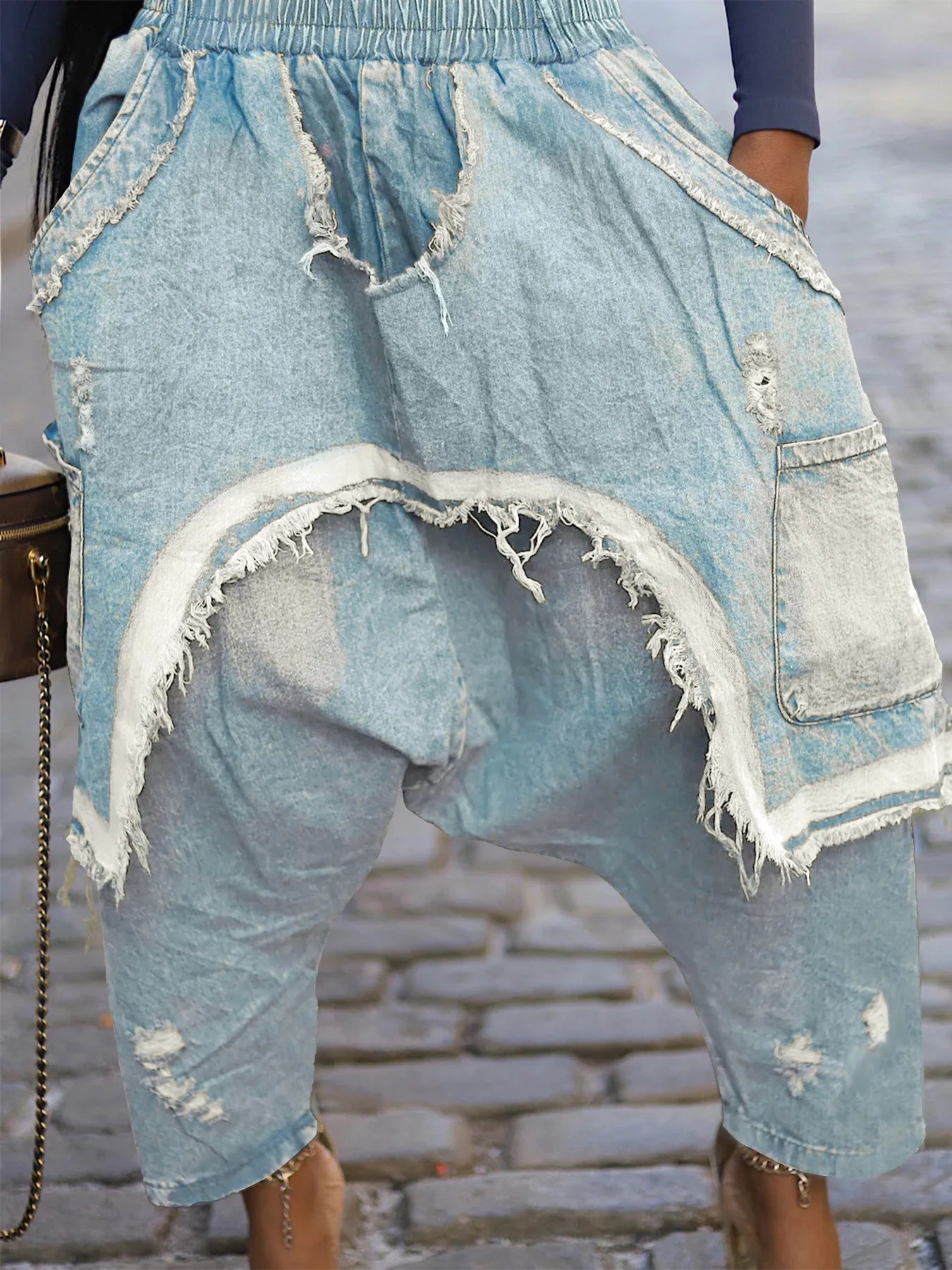 CM.YAYA Women Streetwear Ripped Out Hole Denim Pants 2025 Fall Autumn Loose Safari Style Cargo Harem Hip Hop Jeans