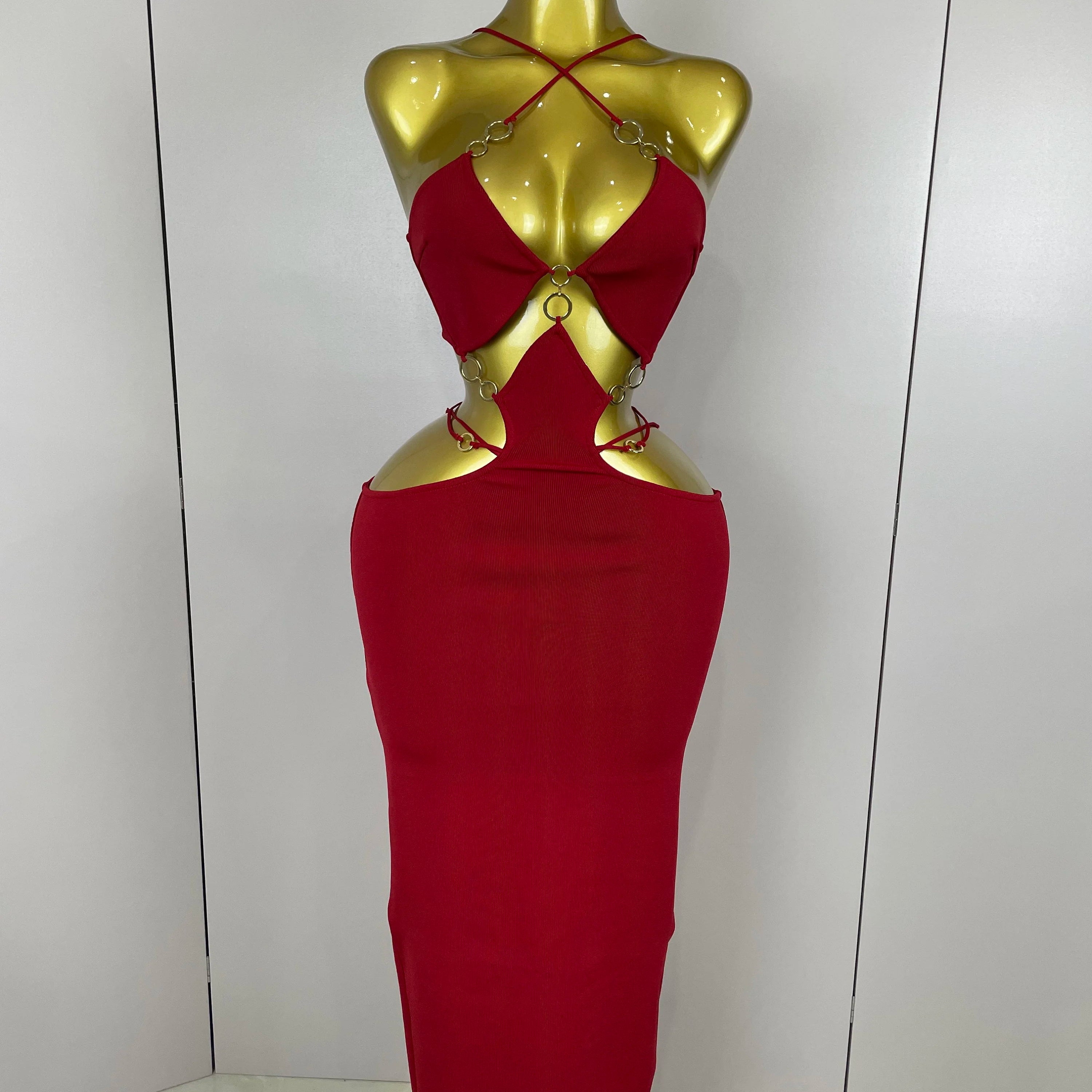 Sexy Halter Hollow Out  Sleeveless Black Red Bodycon Long Bandage Dress 2025 Women Celebate Elegant Luxury Birthday Club Dress