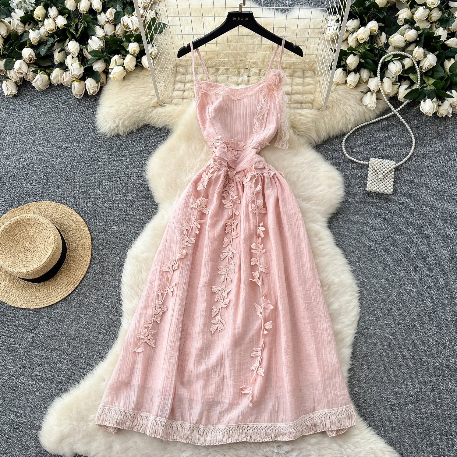 Chic Three-dimensional floral Embroidered lace Elegant Korean Fashion Fairy Sexy High Waist Summer Women Beach Vacation Robe