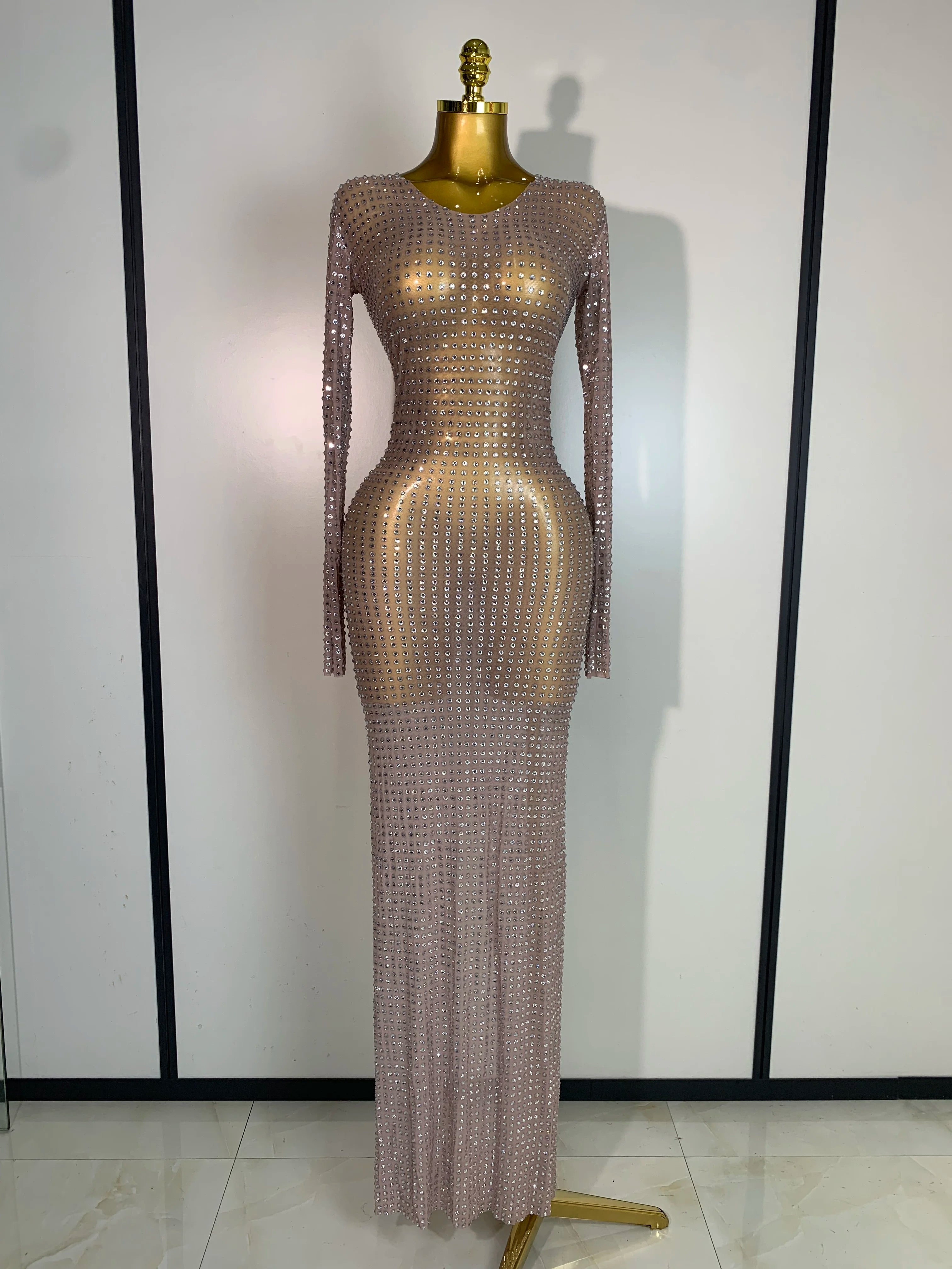 Sparkly Diamond Luxury Birthday Party Long Dress Elegant Celebrity Evening Party Nightclub Prom Dress Singer Dancer Stage Outfit