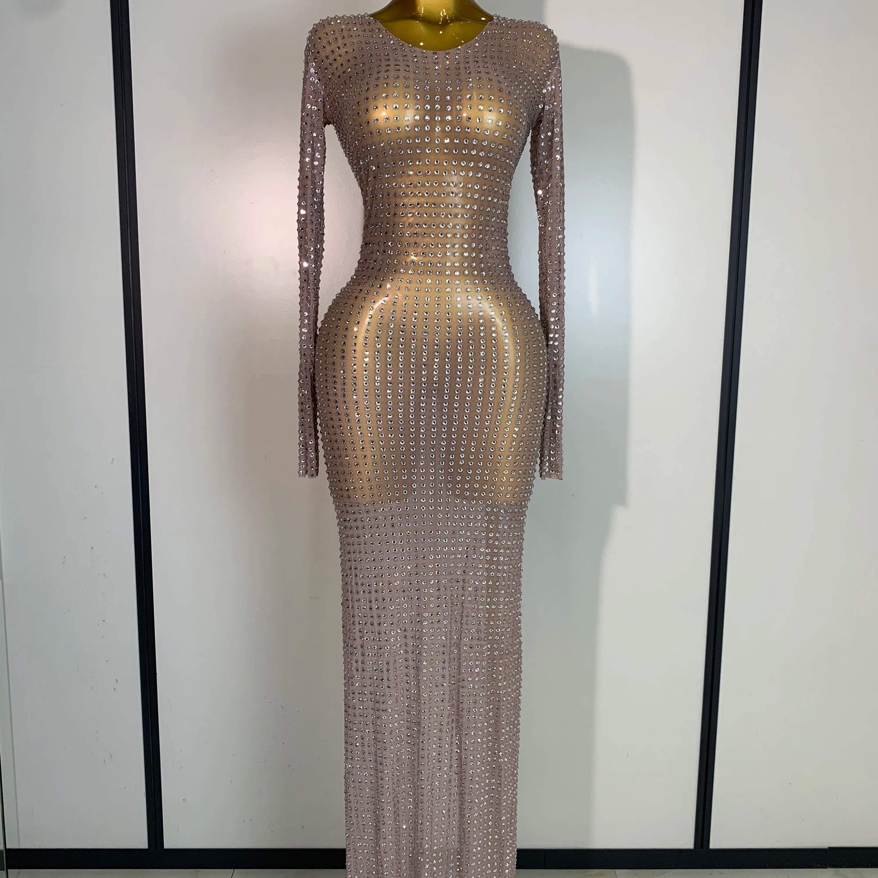 Sparkly Rhinestone Elegant Party Long Dress Celebrity Evening Luxury Birthday Nightclub Prom Gown Singer Dancer Stage Outfit