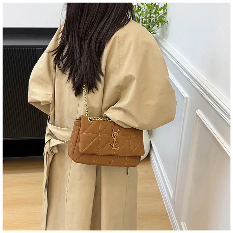 Chic Quilted Chain Crossbody Bag 2025 Trendy Square Purse for Women Versatile Mini Shoulder Bag Casual & Office Essential