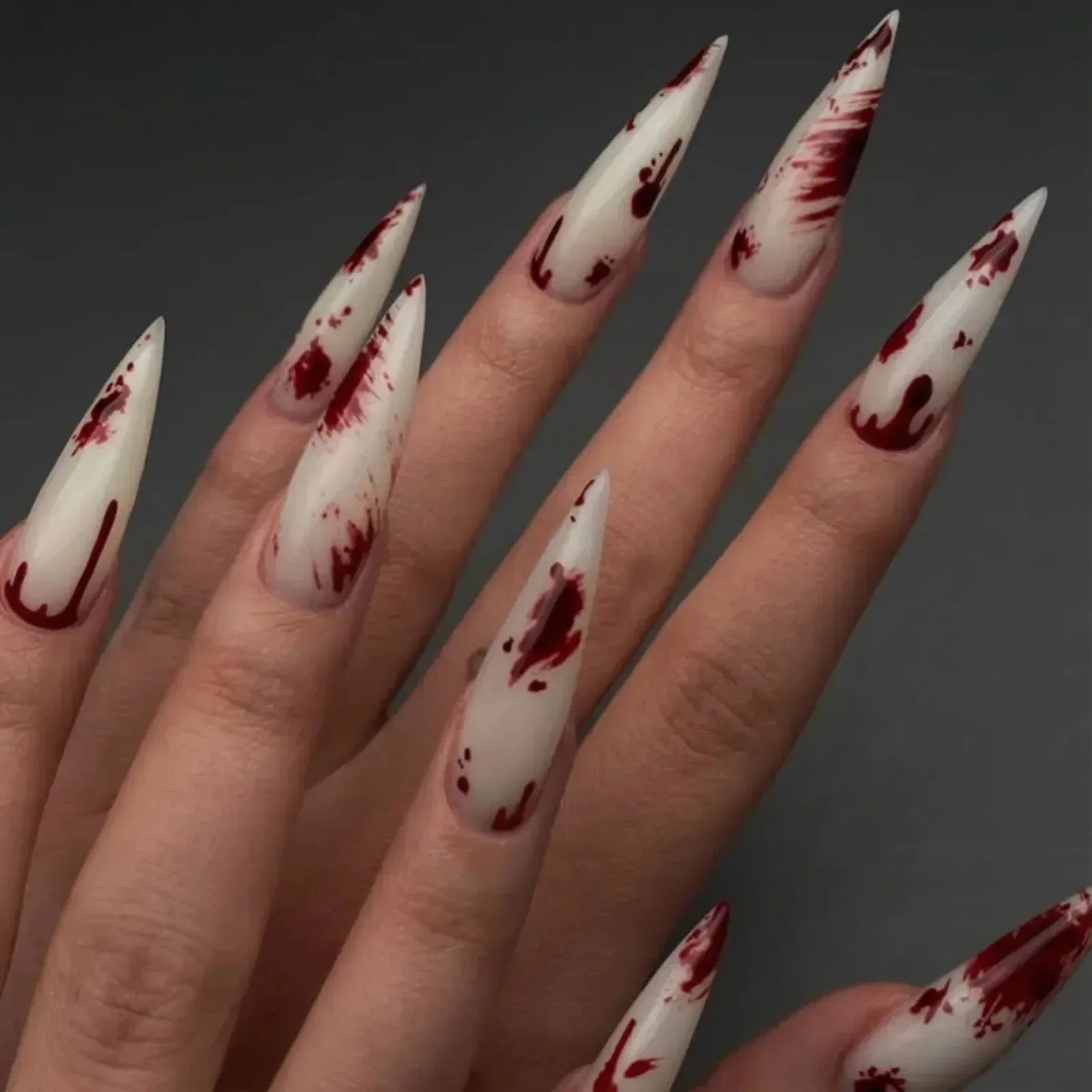 French Tips Press on Nails Long Fake Nails Black White Anime Comics Design Full Cover Punk Acrylic Artificial False Nails 24PCS