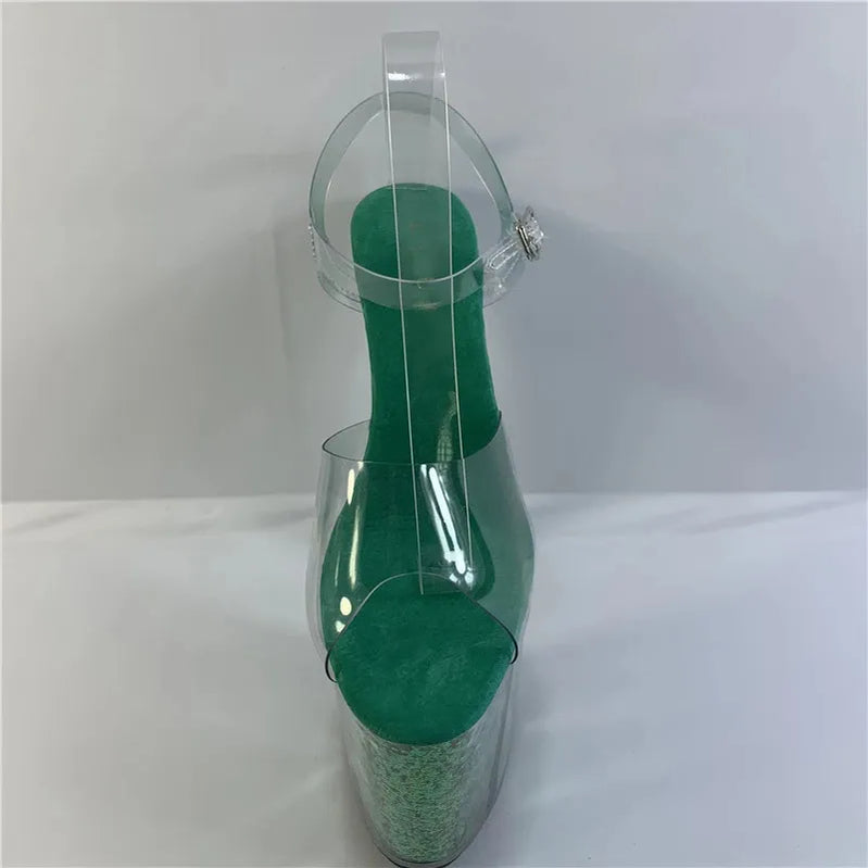 Fashion Sexy Pole Dancing Shoes Summer 20 Cm PVC Women Sandals Thin High Heels Buckle Strap Size 34-46