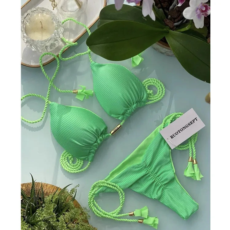 Sexy Bikini Push Up Women Swimsuit Thong Brazilian Bikini Swimwear Female Swimming Bathing Suit Beachwear 8246
