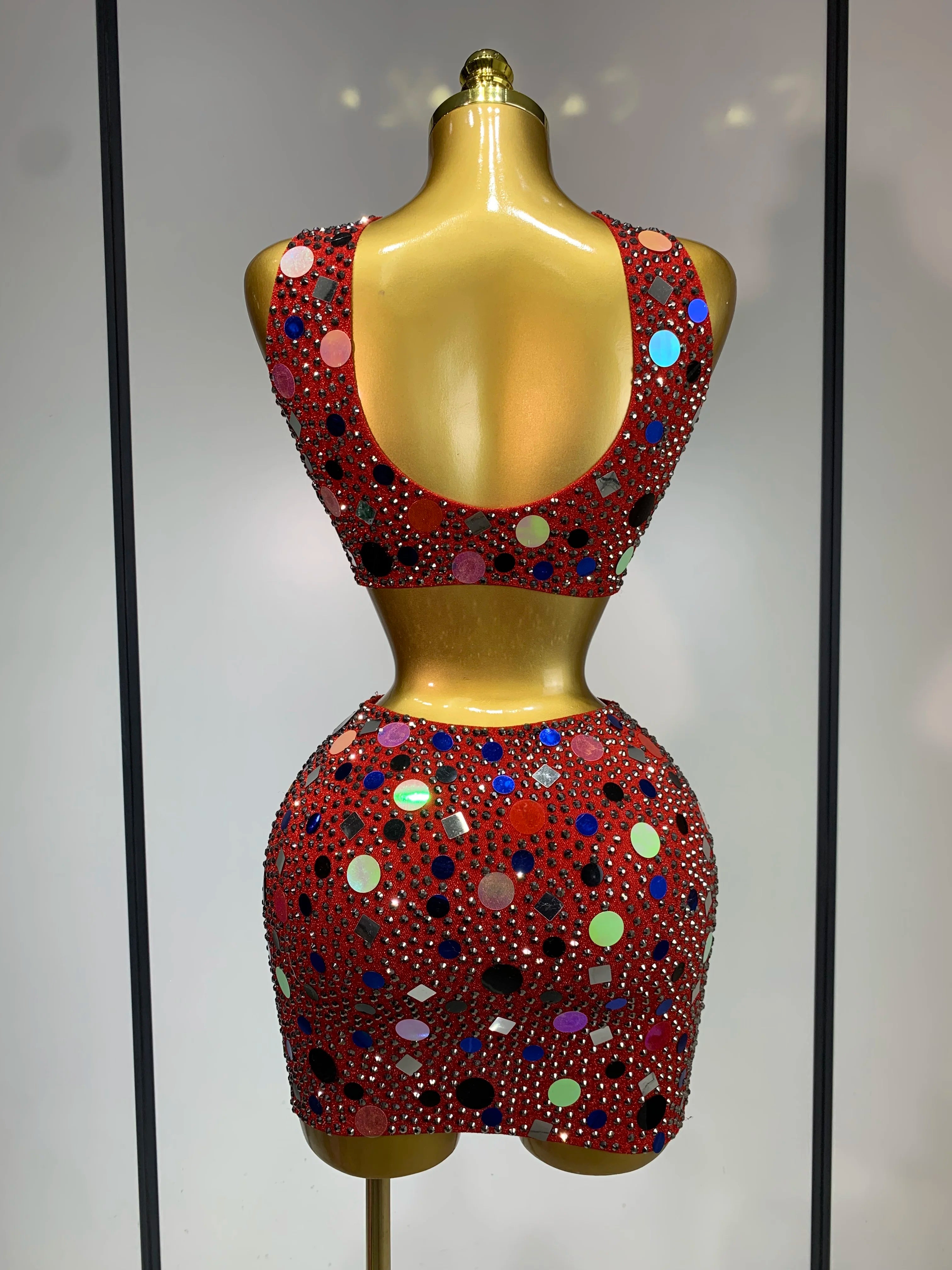 High Quality Luxury Rhinestone Sequin Sexy Two Piece Set 2025 New Fashion Nightclub Sparkly Perform Stage Costume Birthday Dress